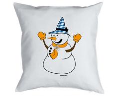 Goodman Design Kissen mit coolem weihnachtsmotiv - Schneemann mit Seppelhut - Geschenk - Zierkissen für Couch und Bett