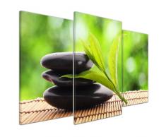 Kunstdruck - Zen Steine V - Bild auf Leinwand - 100x60 cm 3 teilig - Leinwandbilder - Bilder als Leinwanddruck - Geist & Seele - Asien - Wellness