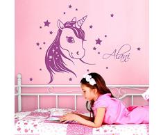 ilka parey wandtattoo-welt® Wandtattoo Einhorn mit Sternen und Wunschnamen Wandsticker Wandaufkleber Wandbild Aufkleber Sticker M2090 - ausgewählte Farbe: *beere* ausgewählte Größe: *XL - 100cm breit x 115cm hoch*