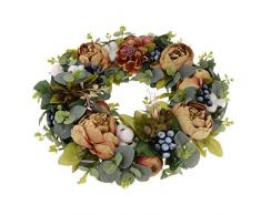 Fenteer Türkranz Wandkranz Dekokranz Kunstblumen Kranz mit Apfel Pfingstrose und Rattan Dekoration für Herbst