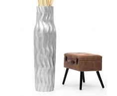 Leewadee Große Bodenvase für Dekozweige hohe Standvase Design Holzvase 112 cm, Mangoholz, Silber