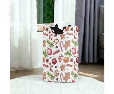 ZOANEN Wäschesack,Weihnachtskugeln Aquarell Weihnachten Lebkuchen Kekse Fichte Zweige Rote Beeren Zimt Cand,Großer faltbarer Wäschekorb,zusammenklappbarer Wäschekorb