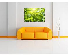 Grüne Blätter Bild auf Leinwand, XXL riesige Bilder fertig gerahmt mit Keilrahmen, Kunstdruck auf Wandbild mit Rahmen, guenstiger als Gemaelde oder Bild, kein Poster oder Plakat, Format:60x40 cm