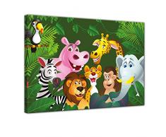 Wandbild - Kinderbild Dschungeltiere Cartoon IV - Bild auf Leinwand - 80x60 cm einteilig - Leinwandbilder - Kinder - Gruppenbild von Wilden Tieren