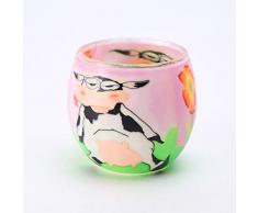 MB-Müller Extraordinary Gifts Fimo Glaswindlicht handgemacht rosa mit sitzender Kuh
