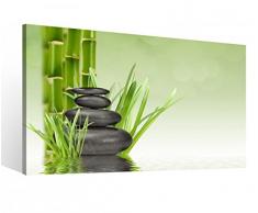 Leinwandbild 1 Tlg Wellness Bambus Steine Wasser Gras XXL Feng Shui Leinwand Leinwandbilder auf Keilrahmen Holz 9O726, XL 1Tlg BxH:60cmx40cm