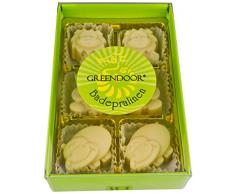 Greendoor Badepralinen süße Tierfiguren - 6er Karton, nach Honigmilch duftend, für 6 pflegende Cremebäder, mit BIO Kakaobutter, handgefertigte Naturkosmetik, kleines Geschenk, Pflegebad, Badezusatz