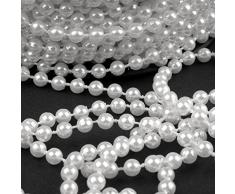 Schnoschi 2m Perlen weiß 5mm Perlenband Perlenkette Perlengirlande Perlenschnur Weihnachten Advent Hochzeit Deko Tischdeko Meterware
