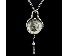 LNDDP Mechanische Taschenuhr, Steampunk Transparentes Glas Silberkugel Mechanische Taschenuhr Kette Anhänger Halskette