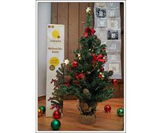 Weihnachtsbaum komplett geschmückt 75 cm - Batterie betrieben - Christbaum mit 20 LED Lichterkette, Schleifen, Kugeln und Sternen
