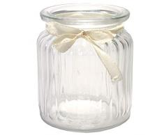 Annastore 12 Stück Windlichter H 9 cm - inkl. Dekoband in cremefarben + 12 Herzen mit Öse zum Hängen - Teelichtgläser Vasen Glaswindlichter