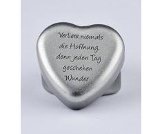 Duftkerze Teelicht Vanille in Herzform mit Gravur Spruch Verliere Niemals die Hoffnung, denn jeden Tag Geschehen Wunder auf dem Deckel als Geschenk