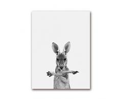 Geiqianjiumai Australian Känguru Nordic Tier Schwarz-Weiß-Fotografie Leinwand Malerei Wandbild Poster und Druck Wandbild Kinderzimmer Dekoration