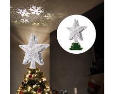 Weihnachtsbaum Stern mit LED Schneeflocke Projektor 3D Hollow Star Weihnachtsbaum Projektor Tannenbaum Spitze Mehrfarben mit LED Schneeflockenprojektor -Silver