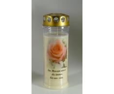 Grablicht-Kerze 20/7 cm - Rose A - 3751 - Im Herzen ... - 7 Tage Brenndauer – (Ewiglicht-Ölkerze)-Grabkerze mit Motiv und Spruch - Trauerkerze mit Foto und Spruch