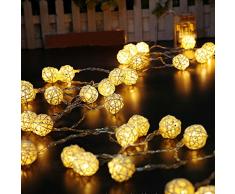 5 Meter LED Rattan Lampion Lichterkette, Skitic 40 Rattan Ball Lichterkette String Lights Batteriebetrieben Weihnachtsbeleuchtung für Hochzeit, Geburtstag Party, Weihnachtsdeko (Warmweiß)