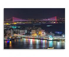 Kunstdruck auf Leinwand 120x80cm Urbane Fotografie – Bosporus Brücke bei Nacht