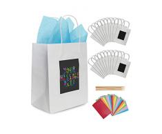 24 weiße Geschenktüten aus Papier mit Seidenpapier Purple Ladybug Novelty | Papiertragetaschen 19x24x12 cm individuell zu gestalten | Robuste Geschenkverpackung, Papiertaschen für Geburtstage u. v. m.