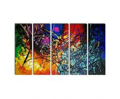 Wieco Art 5-teiliges Ölgemälde, abstraktes Herz, Reproduktion auf Leinwand, Wanddekoration, fertig zum Aufhängen, für Zuhause, Büro, Dekoration, extra groß, modern, 100 % handgefertigt, zeitgenössischer, impressionistischer