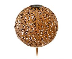 INDA-Exclusiv XXL LED Solar Dekokugel Gartenstecker Gartendeko Wegbeleuchtung Ø28,5cm Außenbeleuchtung braun Metall warmweiß