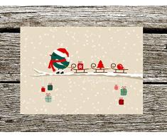10 Weihnachtskarten Vögel Schlitten, Weihnachtskarten-Set, Postkarte Weihnachten 10er Set