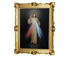 Gnadenbild vom Barmherzigen Jesus Antik Barock Rahmen Barockrahmen mit Bild Wandbild 70x90cm Kunstdrucke Religiöse Bilder Kunst von Heiligen Heiligenbild Retro Repro für Home Büro Praxis Café M-19
