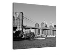 Bilderdepot24 Kunstdruck - New York Bridge - USA - Bild auf Leinwand - 80 x 80 cm - Leinwandbilder - Bilder als Leinwanddruck - Wandbild Städte & Kulturen - Amerika - USA - Brücke in schwarz weiß