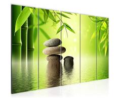 Bilder Feng Shui Steine Wandbild 150 x 60 cm Vlies - Leinwand Bild XXL Format Wandbilder Wohnzimmer Wohnung Deko Kunstdrucke Grün 5 Teilig - MADE IN GERMANY - Fertig zum Aufhängen 501956a