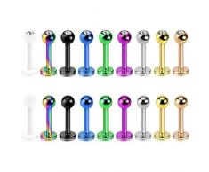 Piersando Piercing Stab Stecker Edelstahl Kugel für Lippen Lippe Labret Lippenpiercing Ohr Tragus Ohrpiercing Helix Nase Intim Zungen Nasen 1,2mm x 8mm x 3mm Silber