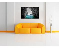 Felsenbucht im Meer schwarz/weiß Format: 60x40 auf Leinwand, XXL riesige Bilder fertig gerahmt mit Keilrahmen, Kunstdruck auf Wandbild mit Rahmen, günstiger als Gemälde oder Ölbild, kein Poster oder Plakat