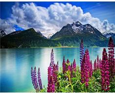 YEESAM ART DIY Ölgemälde Malen nach Zahlen Erwachsene Kinder, Meer Schneeberg Blumen Landschaft Zahlenmalerei ab 5 Öl Wandkunst (Schneeberg, mit Rahmen)