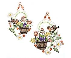 Plauener Spitze FensterbildFrühling 2er Set farbig Fensterdeko Fensterschmuck Bilder Handarbeit Deko Fenster