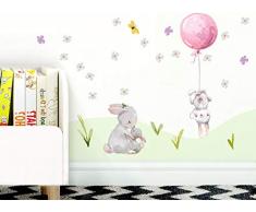 Little Deco Aufkleber Mädchen Kinderzimmer Hasen mit rosa Ballon Sterne Wandaufkleber Wandtattoo Tier Familie Deko Babyzimmer Kinder Wandsticker DL209-12