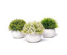 Coradoma Künstliche Pflanzen im Topf 3er Set Deko Pflanze Kunstpflanze mit Gras Mini Sukkulente Blumen Set Klein Kunstblumen für Balkon Büro Wohnzimmer Hochzeit Geschenk