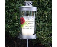 Grablaterne rund mit Stecker inklusiv Grablicht und Trauerspruch.