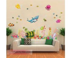 WandSticker4U®- Wandtattoo UNTERWASSERWELT mit Schatztruhe I Wandbilder: 122x68 cm I Wasserfeste Fliesen-aufkleber Fische Meer Tiere I Wand Deko für Kinderzimmer Kinder Badezimmer Bad GROSS