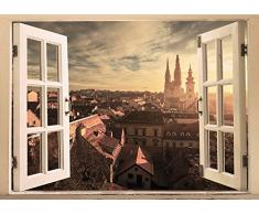 murando - 3D WANDILLUSION 140x100 cm Wandbild - Fototapete - Poster XXL - Fensterblick - Vlies Leinwand - Panorama Bilder - Dekoration - Meer Strand Dünen