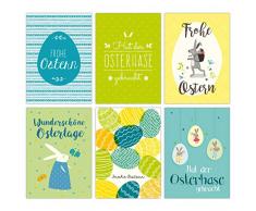 Papierdrachen Osterkarten Set Blau Grün - 12 liebevoll gestaltete Postkarten zu Ostern - Grußkarten Set 11 - Ostern 2020