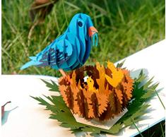 CUTPOPUP 3D-Pop-up-Grußkarte mit Vögeln, aufwendiges Design, handgefertigt, ideal für Ostern, Dankeschön, Einweihung, Geburtstag, Hochzeit oder Jubiläen Bluebird Pop-Up-Karte.