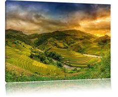 eine Berg Farm in Asien, Format: 60x40 auf Leinwand, XXL riesige Bilder fertig gerahmt mit Keilrahmen, Kunstdruck auf Wandbild mit Rahmen, günstiger als Gemälde oder Ölbild, kein Poster oder Plakat