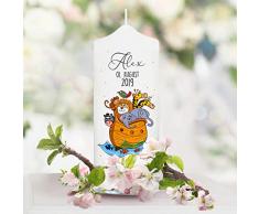 Wandtattoo Loft Taufkerze Boot Arche Noah Tiere- Kerze zur Taufe, Geburt oder Kommunion - weiß 25 x 7 cm mit Name, Datum, ggf. Taufspruch / / Kerze 25x7 cm (eigener Taufspruch)
