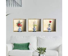 Wandsticker Kunst 3D Porzellan Flaschenvase mit Blumen Wandaufkleber Abnehmbare Aufkleber DIY, Set von 3, Wohnzimmer Schlafzimmer Sofa Halle Professionelle Vinyl Tapete Upgrade