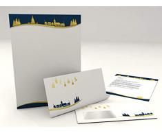 Weihnachts-Briefpapier Set Goldiges Weihnachtsdorf, 20 Blatt Motivpapier A4 und 20 Briefumschläge OHNE FENSTER