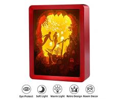 FDYD Papercut-Licht-Boxen 3D führte Nachtlampe Weihnachtspapier Carving Crafts-Verzierungen für Schlafzimmer Wohnzimmer (Mermaid),Rot