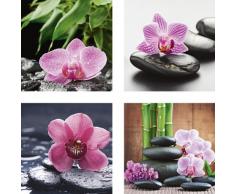 Artland Qualitätsbilder | Glasbilder Deko Wandbilder Bilder 30 x 30 cm mehrteilig Orchidee Asien Entspannung Relax Zen Steine Bambus