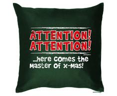 Kissen mit coolem weihnachtsmotiv - Attention ..here comes the Master of X-Mas - Geschenk - Zierkissen für Couch u Bett