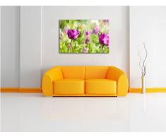 Blumen im Sonnenschein Kunst Pinsel Effekt, Format: 120x80 auf Leinwand, XXL riesige Bilder fertig gerahmt mit Keilrahmen, Kunstdruck auf Wandbild mit Rahmen, günstiger als Gemälde oder Ölbild, kein Poster oder Plakat