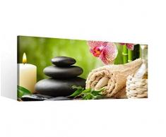 myDruck-Store Leinwand 1 TLG Wellness Feng Shui Bambus Stein Kerze Blume Bilder Wandbild 9B813Holz - fertig gerahmt - direkt vom Hersteller, 1 TLG BxH:40x20cm