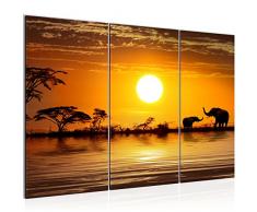 Runa Art Bilder Afrika Elefant Wandbild 120 x 80 cm - 3 Teilig Vlies - Leinwand Bild XXL Format Wandbilder Wohnzimmer Wohnung Deko Kunstdrucke Orang - Made IN Germany - Fertig zum Aufhängen 000531a