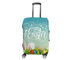 Chehong Reise-Koffer-Abdeckung, waschbar, staubdicht, wasserabweisend, Polyester, passend für 45,7-81,3 cm, Kratzfest, Happy Oster, Schablone, Karten, Eier, Gras, Kaninchen, Blumen, Koffer-Abdeckung